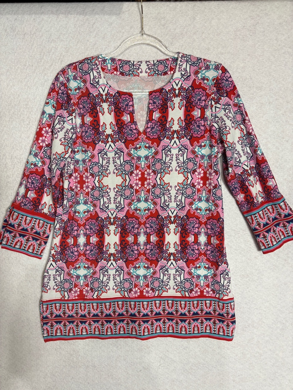 Coolibar Pink Red Patterned Split-Neck Tunic